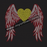 Gold Heart Wings Rhinestone Custom Motif Rhinestone Heat Transfer  30pcs